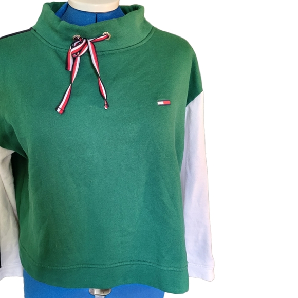 Tommy Hilfiger Colorblock Cowlneck Pullover Crop Sweatshirt sz M (for Macy's) - Picture 5 of 8
